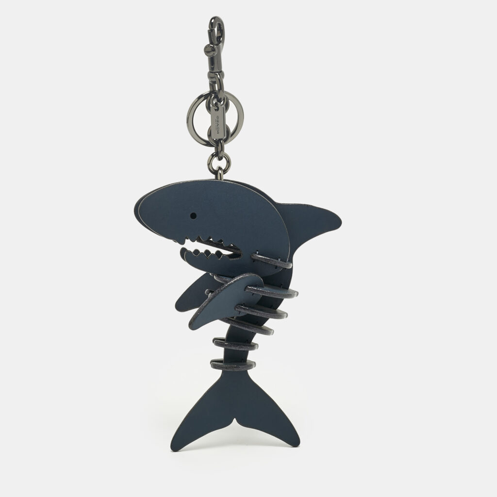 Coach Navy Blue Leather Medium Sharky Bag Charm Coach Navy Blue Leather Medium Sharky Bag Charm