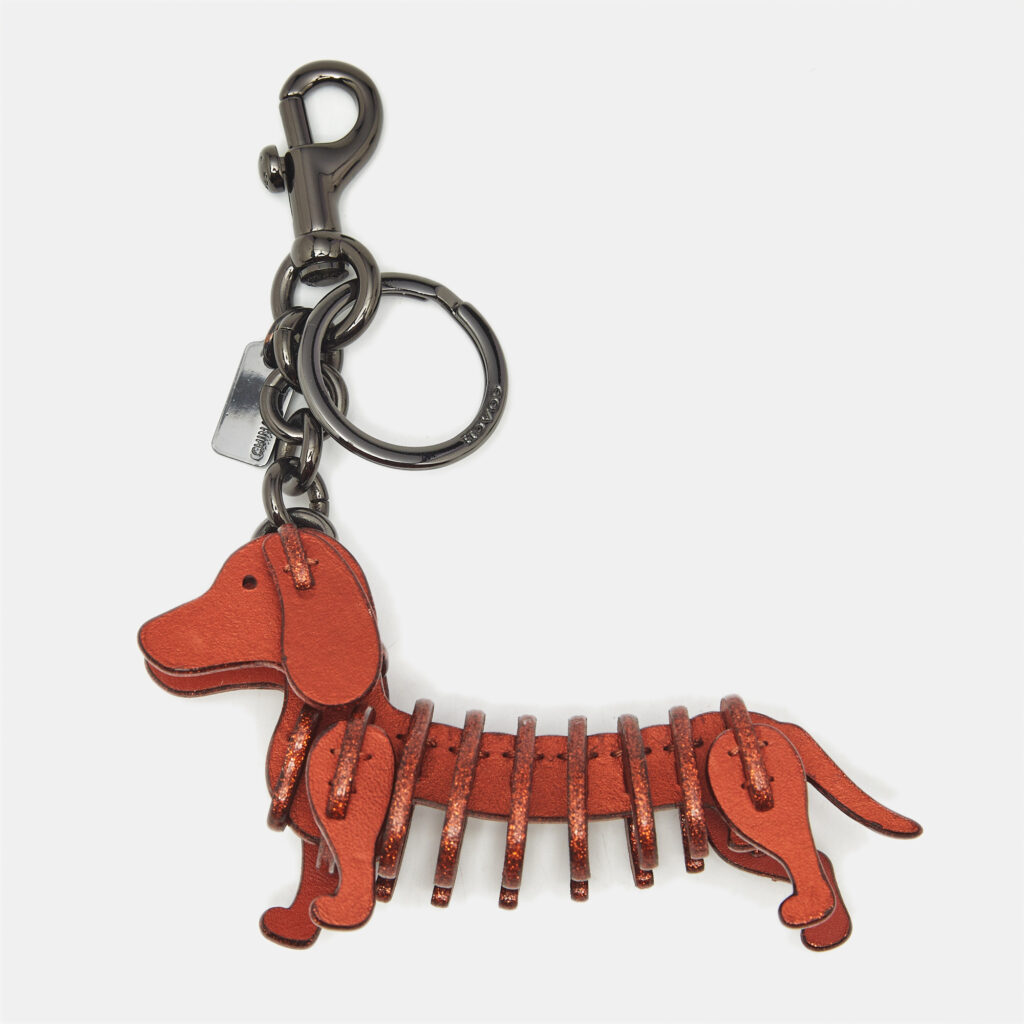 Coach Orange Leather Small Dog Bag Charm Coach Orange Leather Small Dog Bag Charm