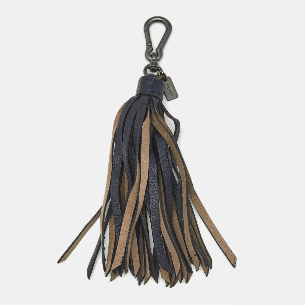 Chloé Navy Blue/Grey Leather Studded Tassel Bag Charm Chloé Navy Blue/Grey Leather Studded Tassel Bag Charm
