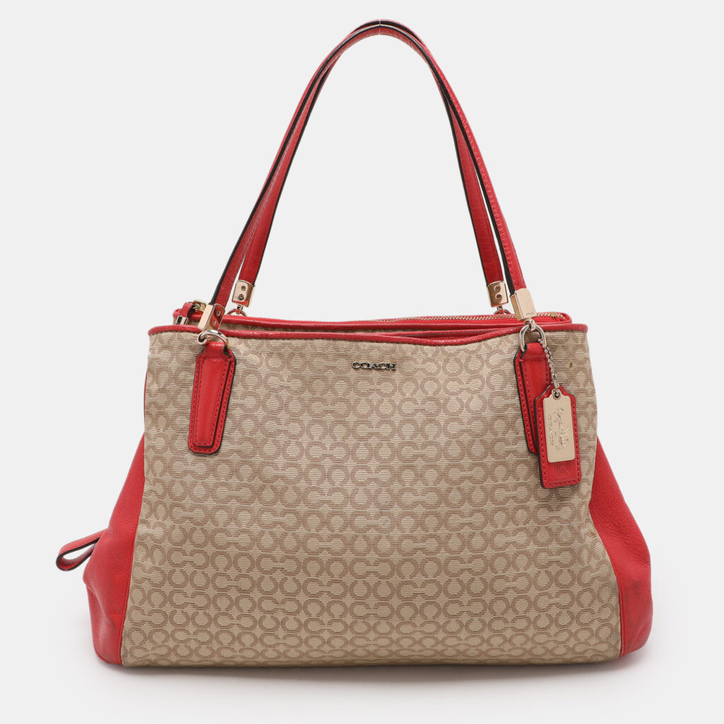 Coach Beige Coach Op Art Canvas and Leather Madison Phoebe Shoulder Bag Coach Beige Coach Op Art Canvas and Leather Madison Phoebe Shoulder Bag