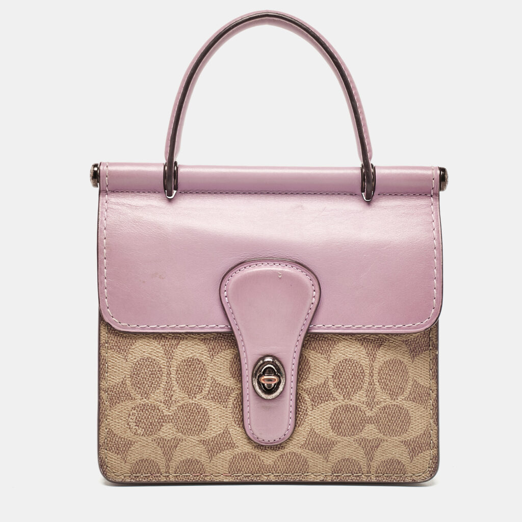 Coach Purple/Beige Signature Coated Canvas and Leather Willis Top Handle Bag