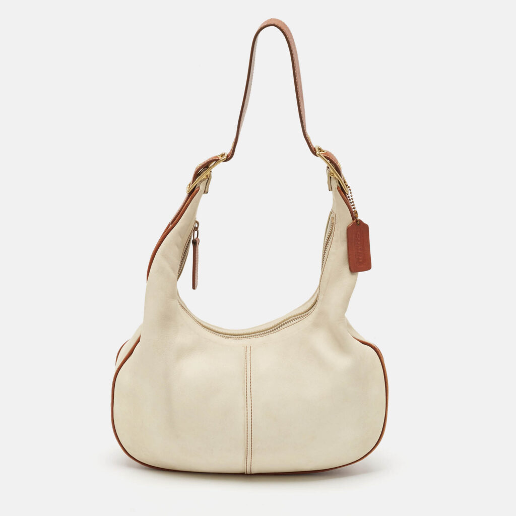 Coach Brown/Off White Leather East West Zoe Hobo Coach Brown/Off White Leather East West Zoe Hobo