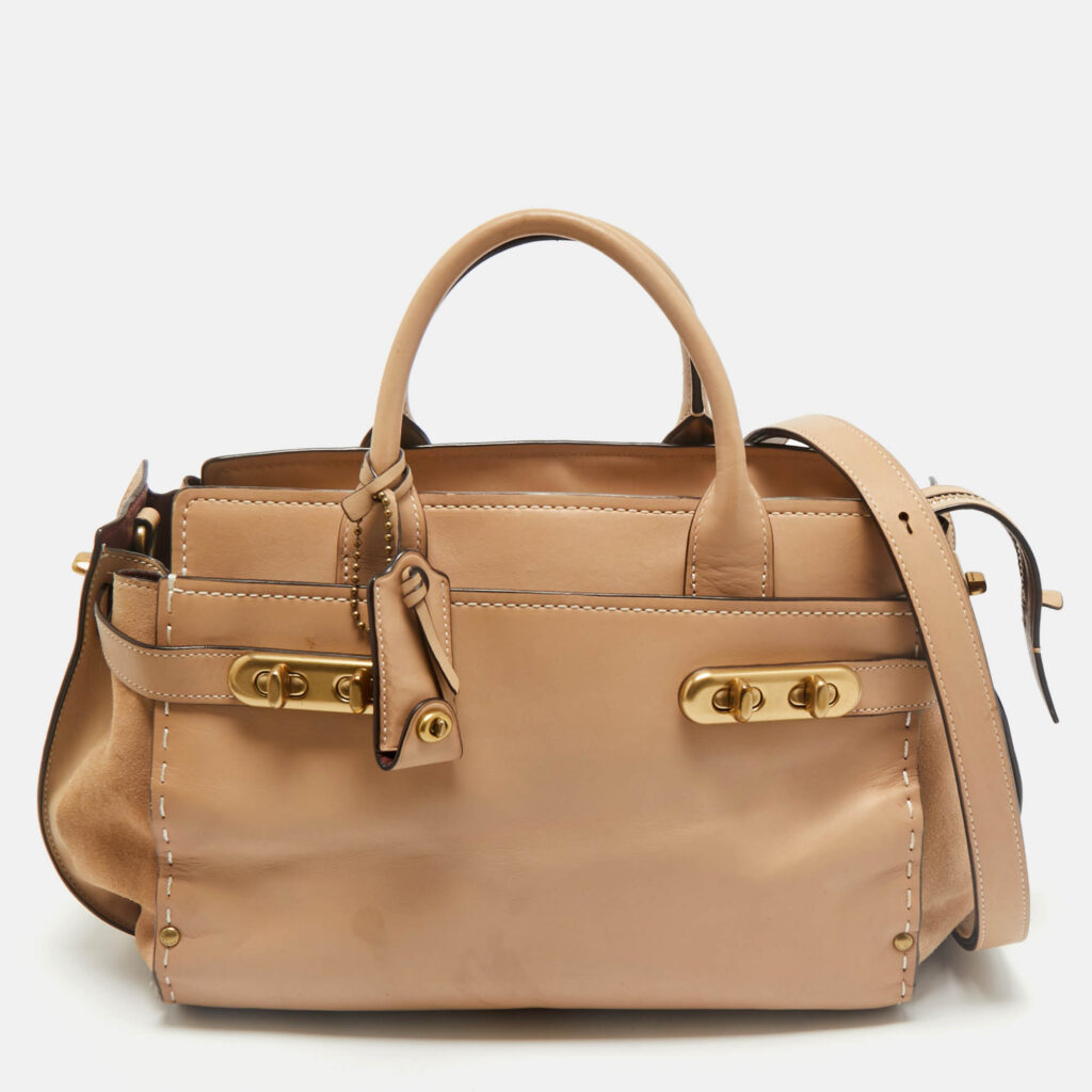 Coach Tan Leather and Suede Double Swagger Tote Coach Tan Leather and Suede Double Swagger Tote