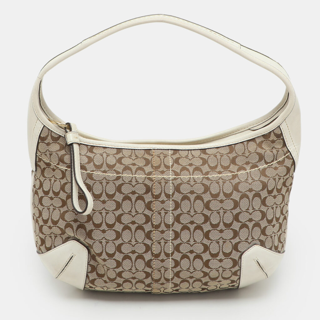 Coach Beige/White Signature Canvas and Leather Shoulder Bag Coach Beige/White Signature Canvas and Leather Shoulder Bag