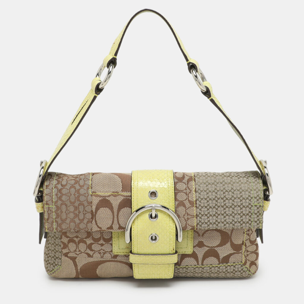 Coach Beige/Green Signature Patchwork Canvas and Python Buckle Shoulder Bag Coach Beige/Green Signature Patchwork Canvas and Python Buckle Shoulder Bag