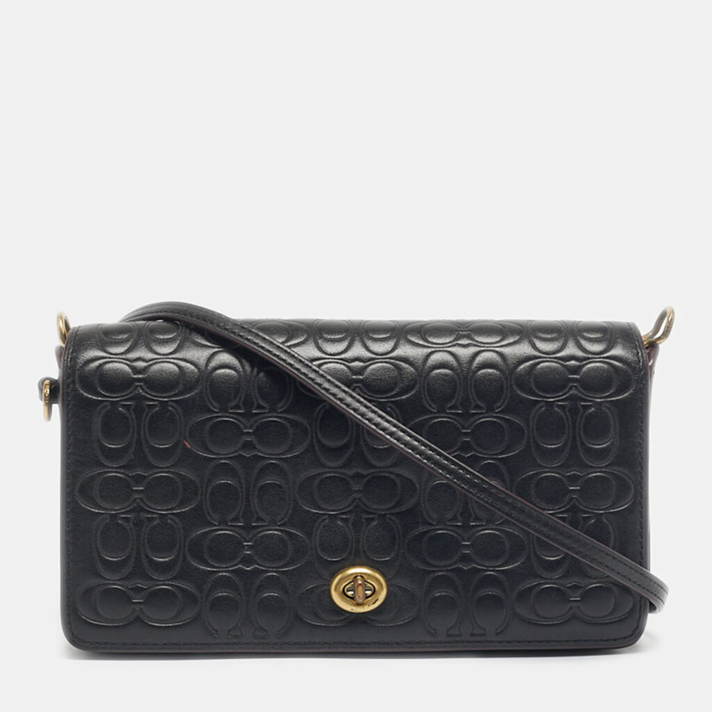 Coach Black Signature Embossed Leather Dinky Crossbody Bag Coach Black Signature Embossed Leather Dinky Crossbody Bag