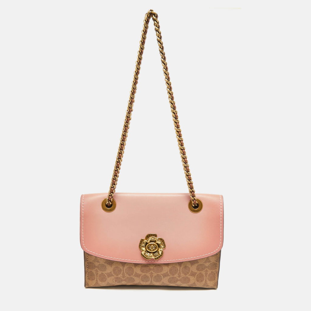 Coach Pink/Beige Signature Coated Canvas and Leather Parker Shoulder Bag