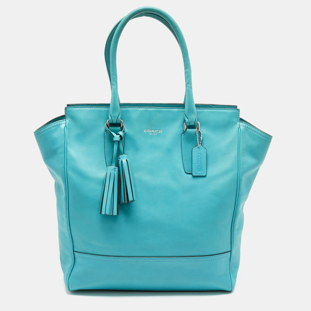 Coach Turquoise Blue Leather North South Legacy Candace Tote Coach Turquoise Blue Leather North South Legacy Candace Tote