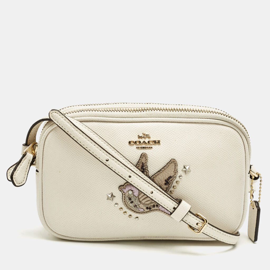 Coach White Leather Bird Patched Jamie Camera Crossbody Bag Coach White Leather Bird Patched Jamie Camera Crossbody Bag