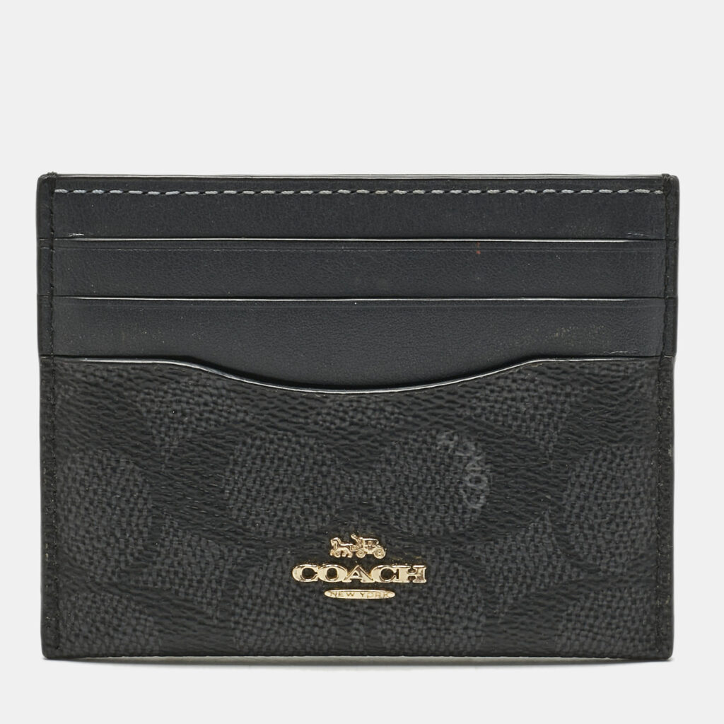 Coach Black/Grey Signature Coated Canvas and Leather Card Holder Coach Black/Grey Signature Coated Canvas and Leather Card Holder