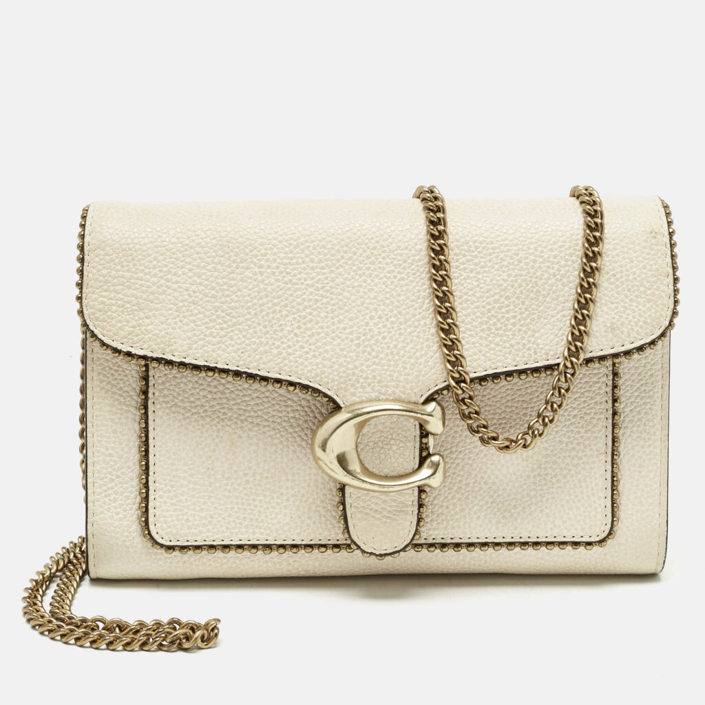 Coach Ivory Leather Tabby Chain Clutch with Bedchain Coach Ivory Leather Tabby Chain Clutch with Bedchain