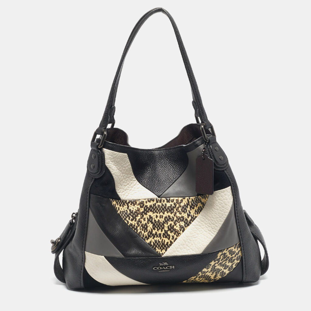 Coach Black Leather and Snakeskin Embossed Patchwork Edie Shoulder Bag Coach Black Leather and Snakeskin Embossed Patchwork Edie Shoulder Bag