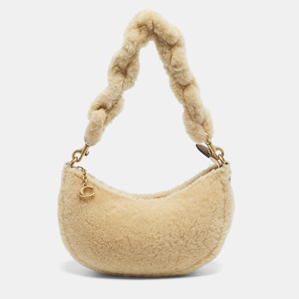Coach Beige Leather and Shearling Fur Mira Shoulder Bag Coach Beige Leather and Shearling Fur Mira Shoulder Bag