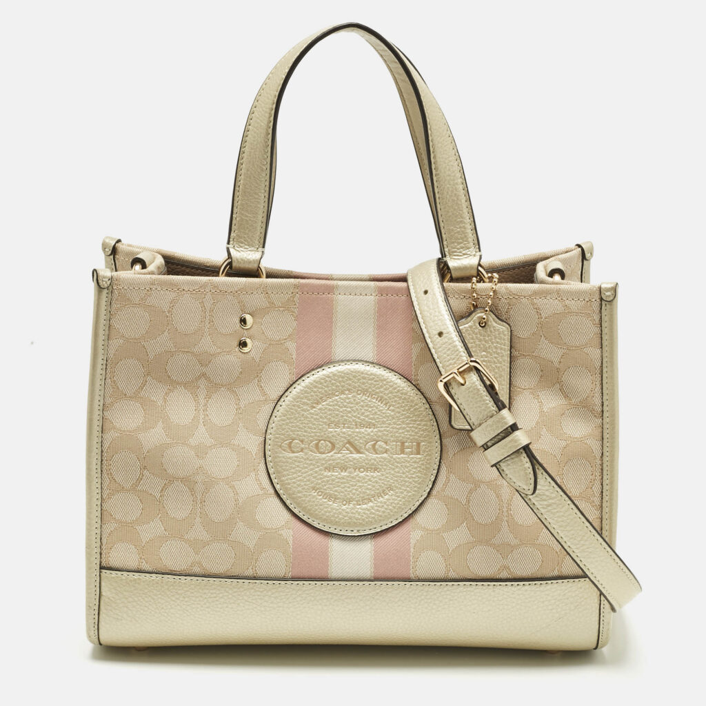 Coach Pale Gold/Beige Signature Jacquard Canvas Dempsey 30 Carryall Tote Coach Pale Gold/Beige Signature Jacquard Canvas Dempsey 30 Carryall Tote