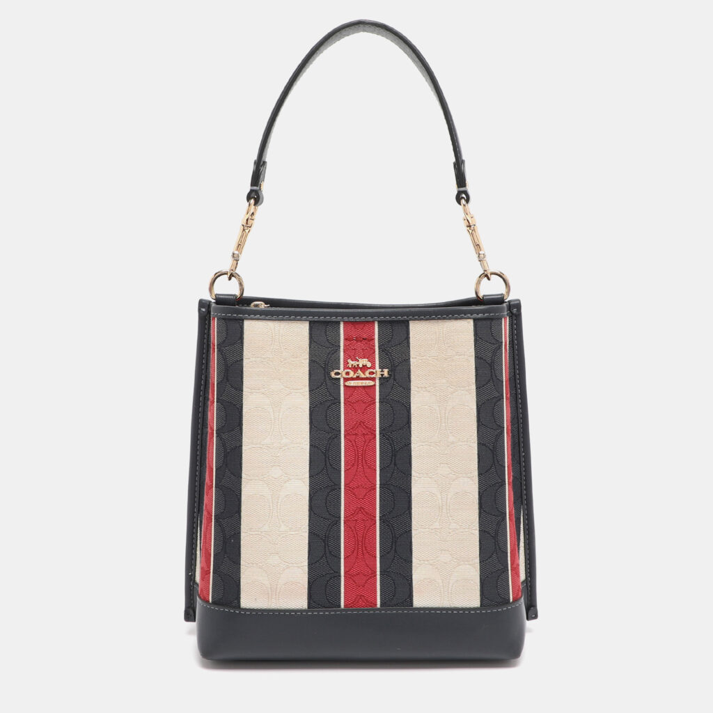 Coach Multicolor Stripe Canvas and Leather Mollie Bucket Bag Coach Multicolor Stripe Canvas and Leather Mollie Bucket Bag