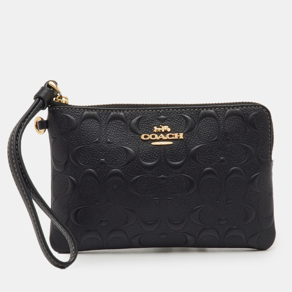 Coach Black Signature Embossed Leather Zip Wristlet Coach Black Signature Embossed Leather Zip Wristlet