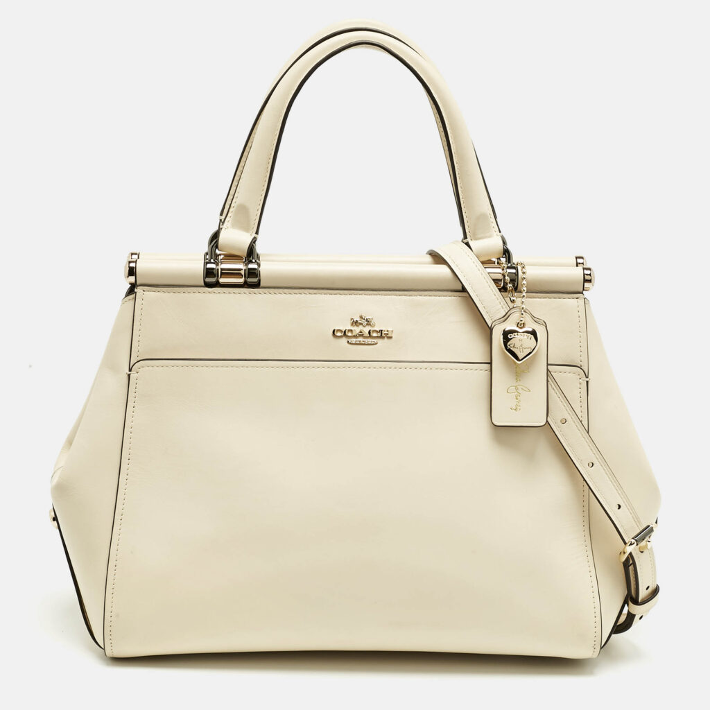 Coach Cream Leather Selena Grace Carryall Satchel Coach Cream Leather Selena Grace Carryall Satchel