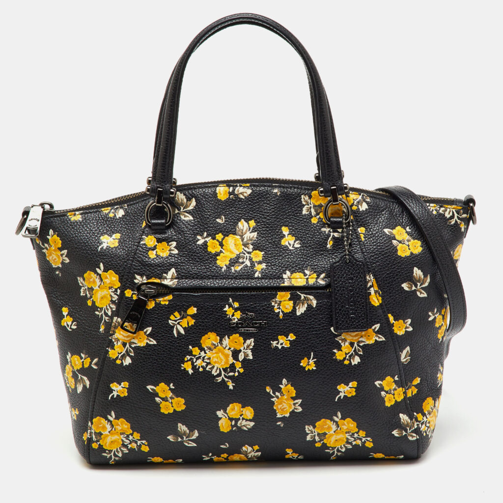 luxury-women-coach-used-handbags-p1219201-002-1.jpg Coach Black Floral Print Leather Prairie Satchel
