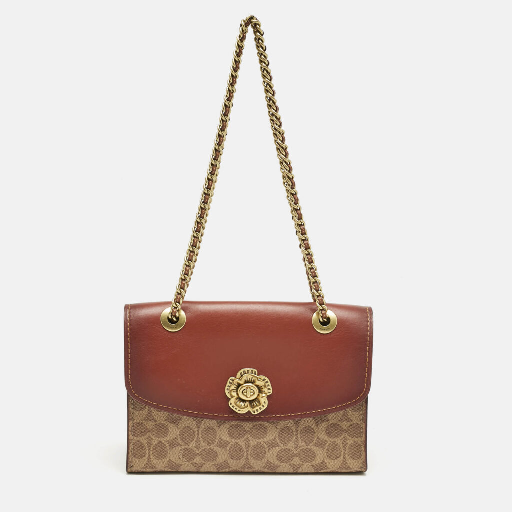 Coach Brown Signature Coated Canvas and Leather Parker Shoulder Bag Coach Brown Signature Coated Canvas and Leather Parker Shoulder Bag