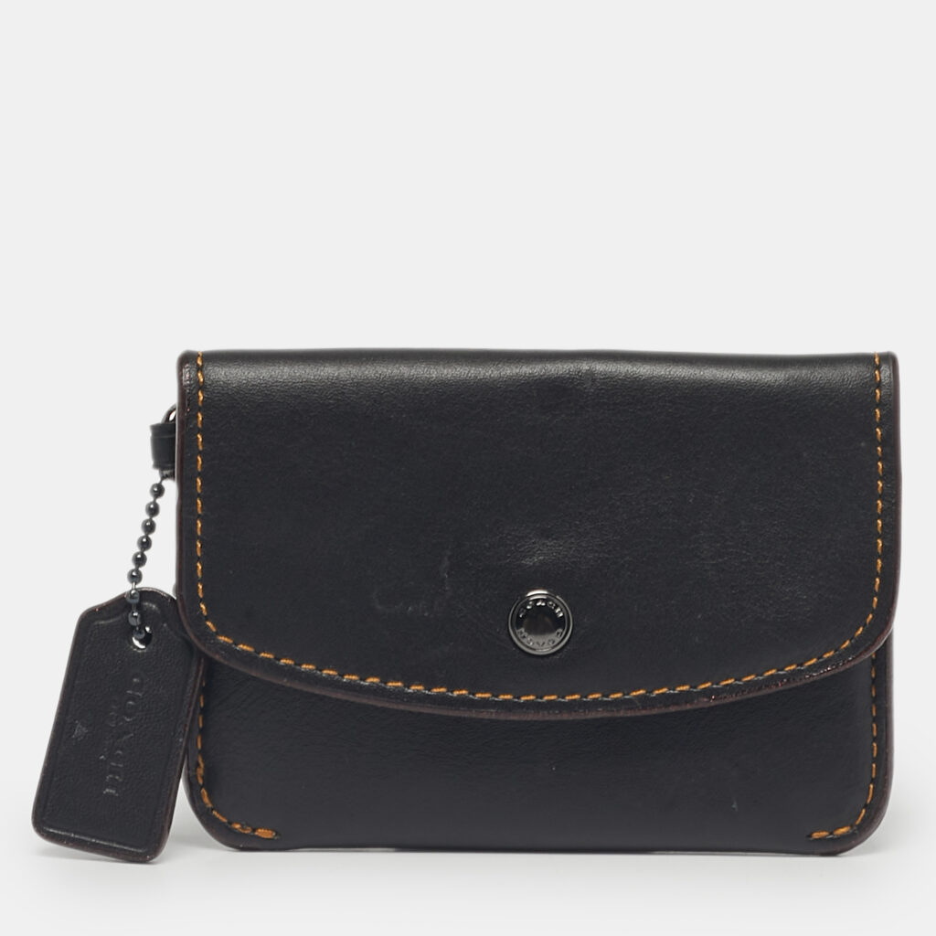 Coach Black Leather Edgestain Card Case Pouch Coach Black Leather Edgestain Card Case Pouch