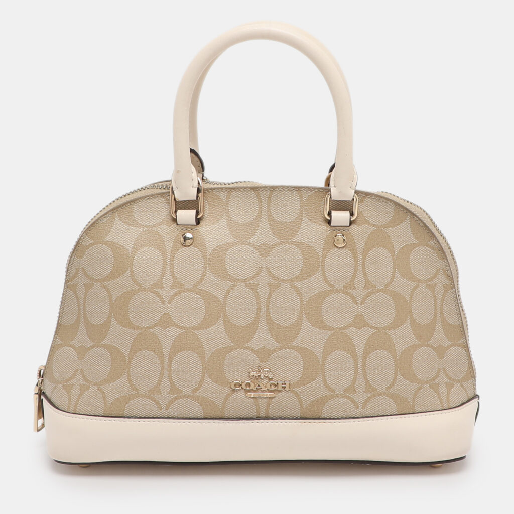 Coach Beige/Cream Signature Coated Canvas and Leather Mini Sierra Satchel