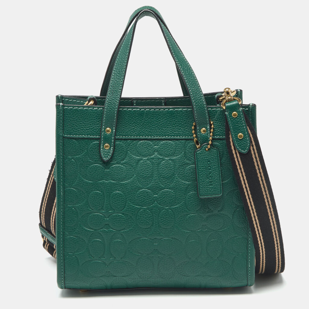 Coach Green Signature Embossed Leather Field Tote