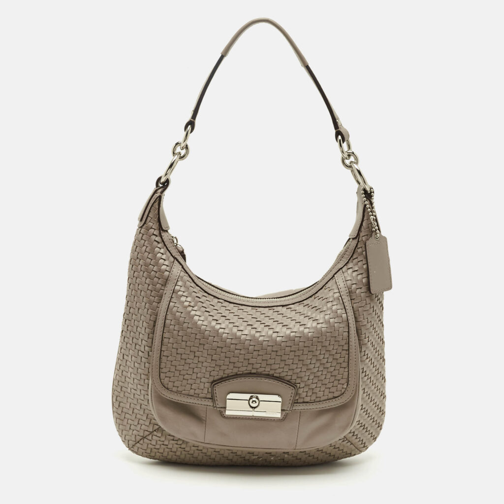 Coach Grey Woven Leather Kristin Hobo Coach Grey Woven Leather Kristin Hobo
