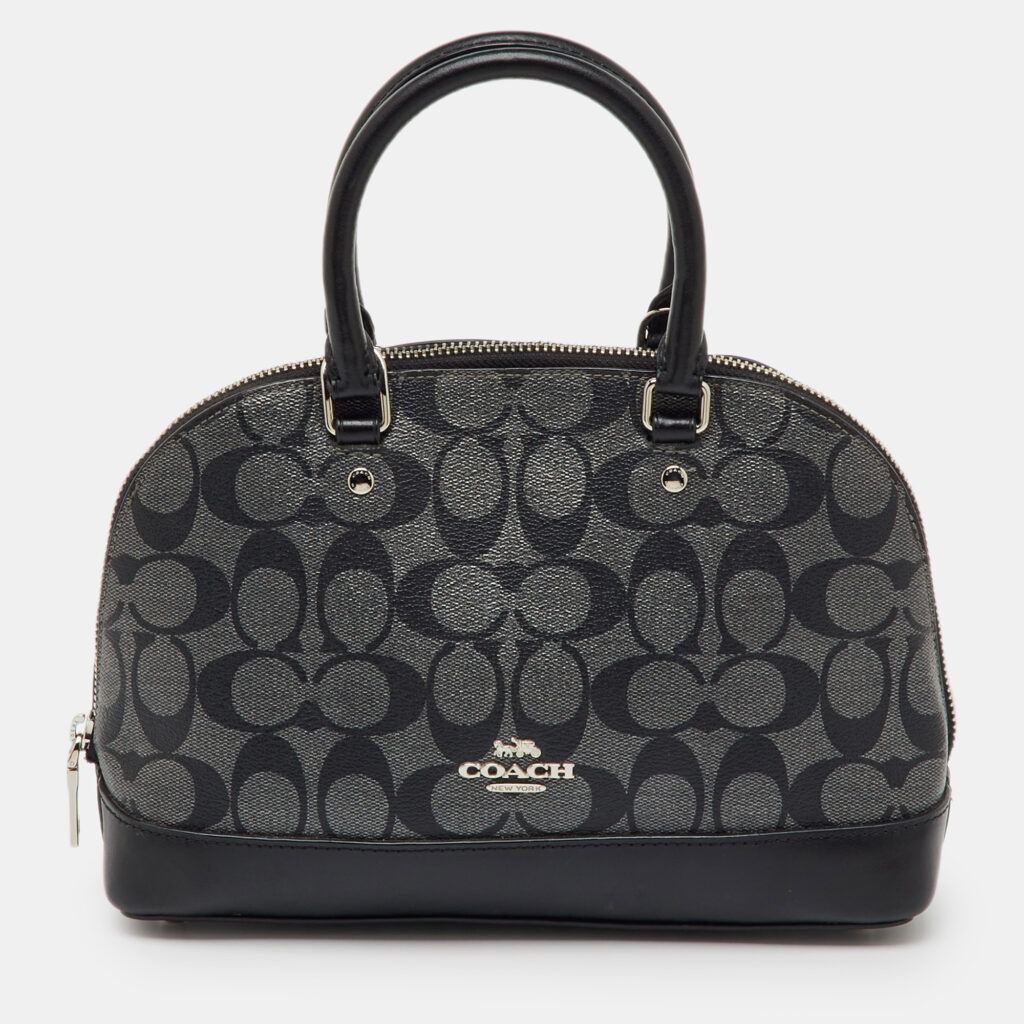 Coach Black/Grey Signature Coated Canvas and Leather Mini Sierra Satchel Coach Black/Grey Signature Coated Canvas and Leather Mini Sierra Satchel