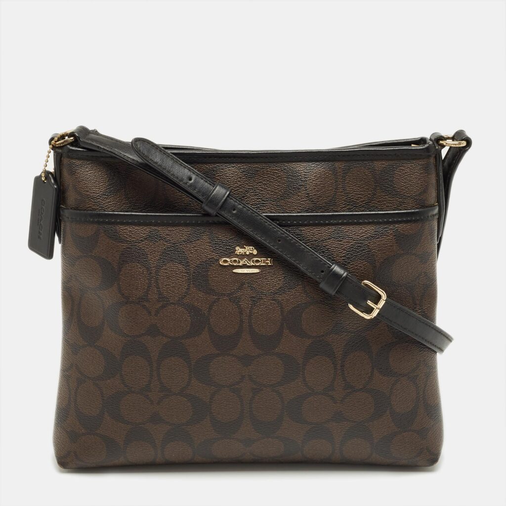 Coach Brown/Black Signature Coated Canvas File Crossbody Bag