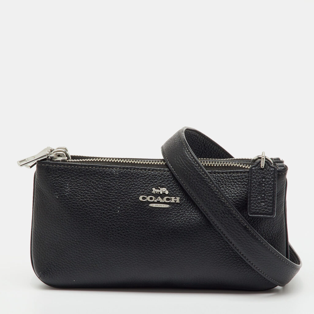 luxury-women-coach-used-handbags-p1237759-014-1.jpg Coach Black Leather Double Zip Crossbody Bag