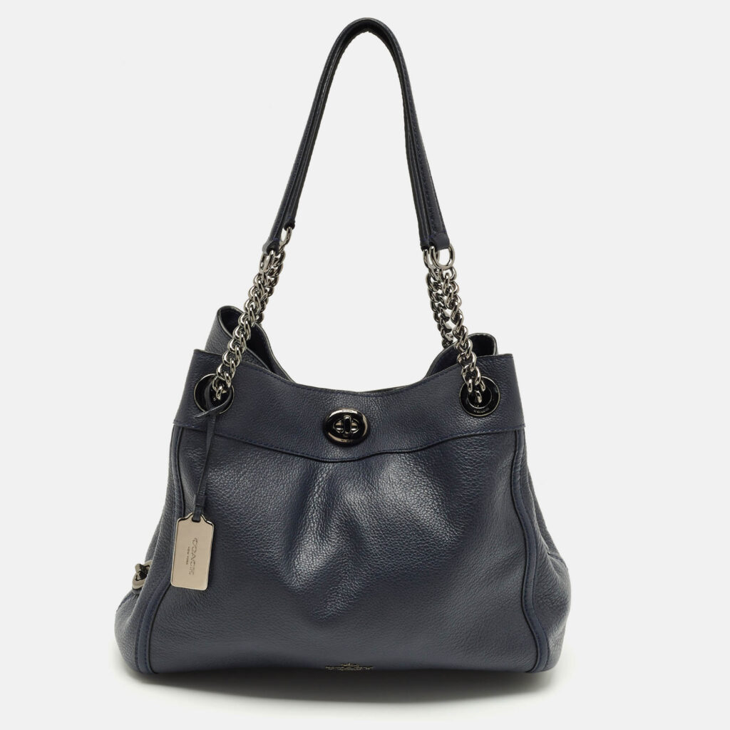 luxury-women-coach-used-handbags-p1242705-013-1.jpg Coach Navy Blue Leather Turnlock Edie Shoulder Bag