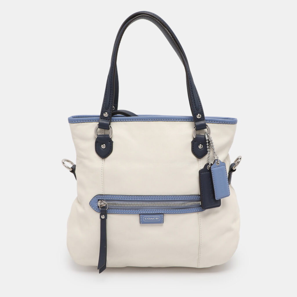 luxury-women-coach-used-handbags-p1244970-001.jpg Coach White/Blue Leather Daisy Spectator Mia Satchel