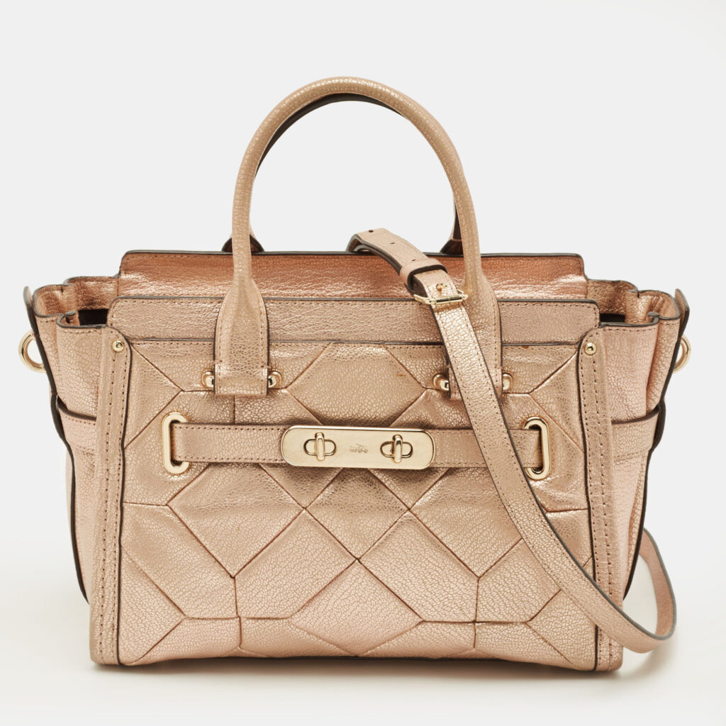 luxury-women-coach-used-handbags-p1249861-001.jpg Coach Swagger 27 Rose Gold Quilted Leather Carryall Tote