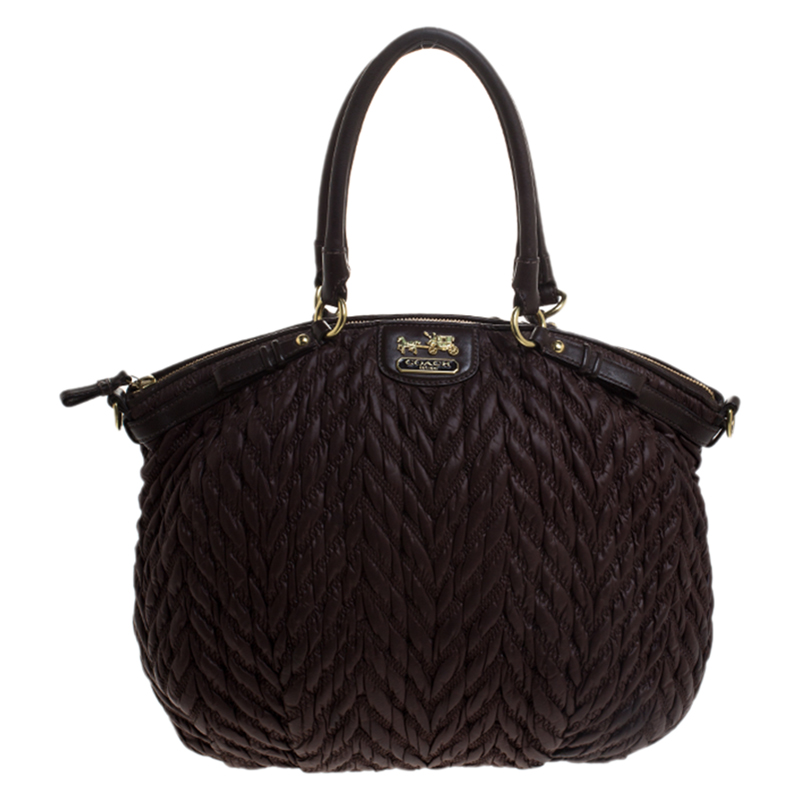 Coach Dark Brown Quilted Nylon and Leather 70th Anniversary Madison Satchel Coach Dark Brown Quilted Nylon and Leather 70th Anniversary Madison Satchel