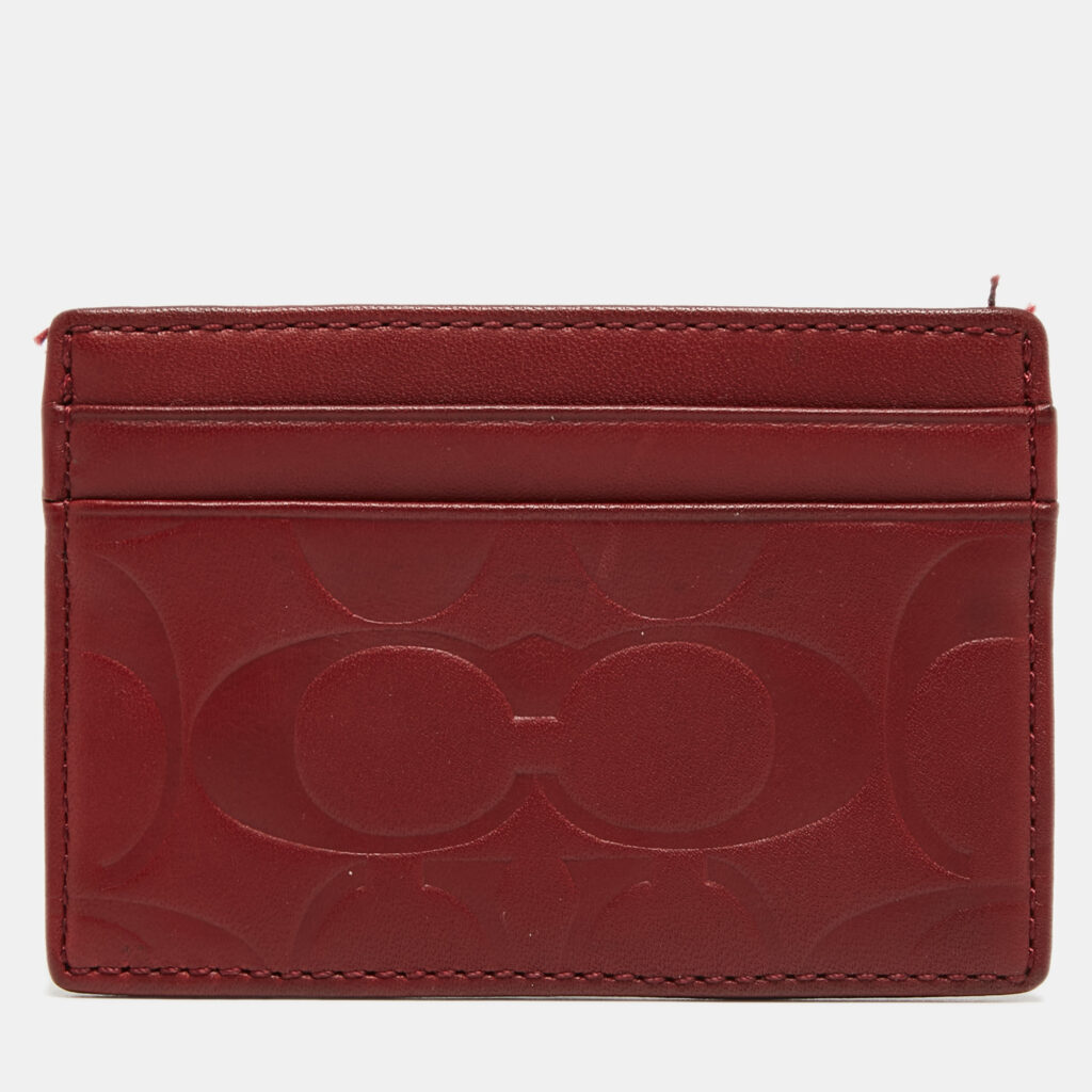 Coach Red Logo Embossed Leather Card Holder Coach Red Logo Embossed Leather Card Holder