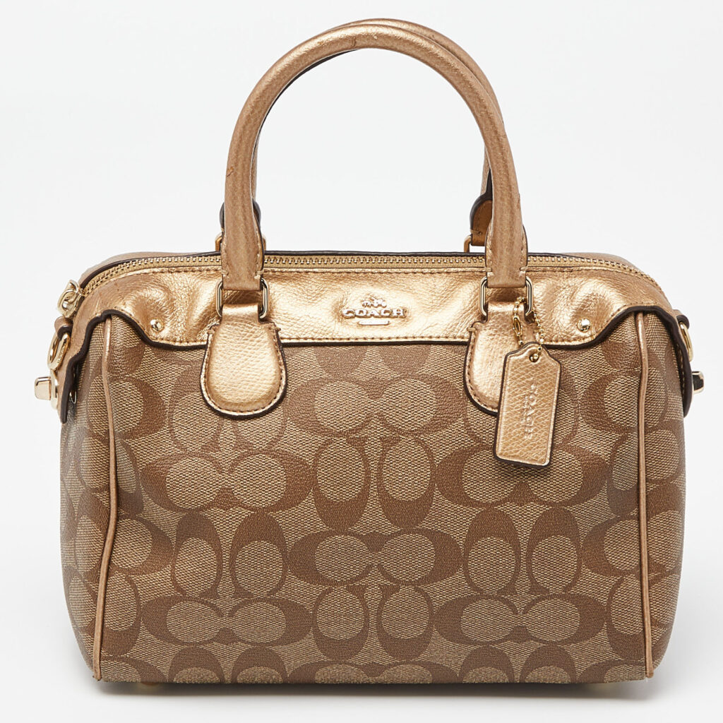 Coach Brown Signature Coated Canvas and Leather Mini Bennett Satchel Coach Brown Signature Coated Canvas and Leather Mini Bennett Satchel