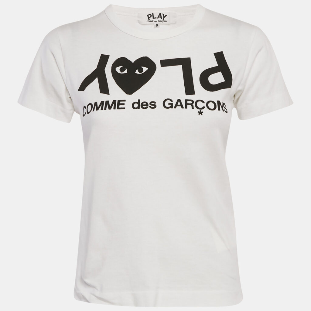 Comme des Garcons White Play Logo Print Cotton T-Shirt S Comme des Garcons White Play Logo Print Cotton T-Shirt S