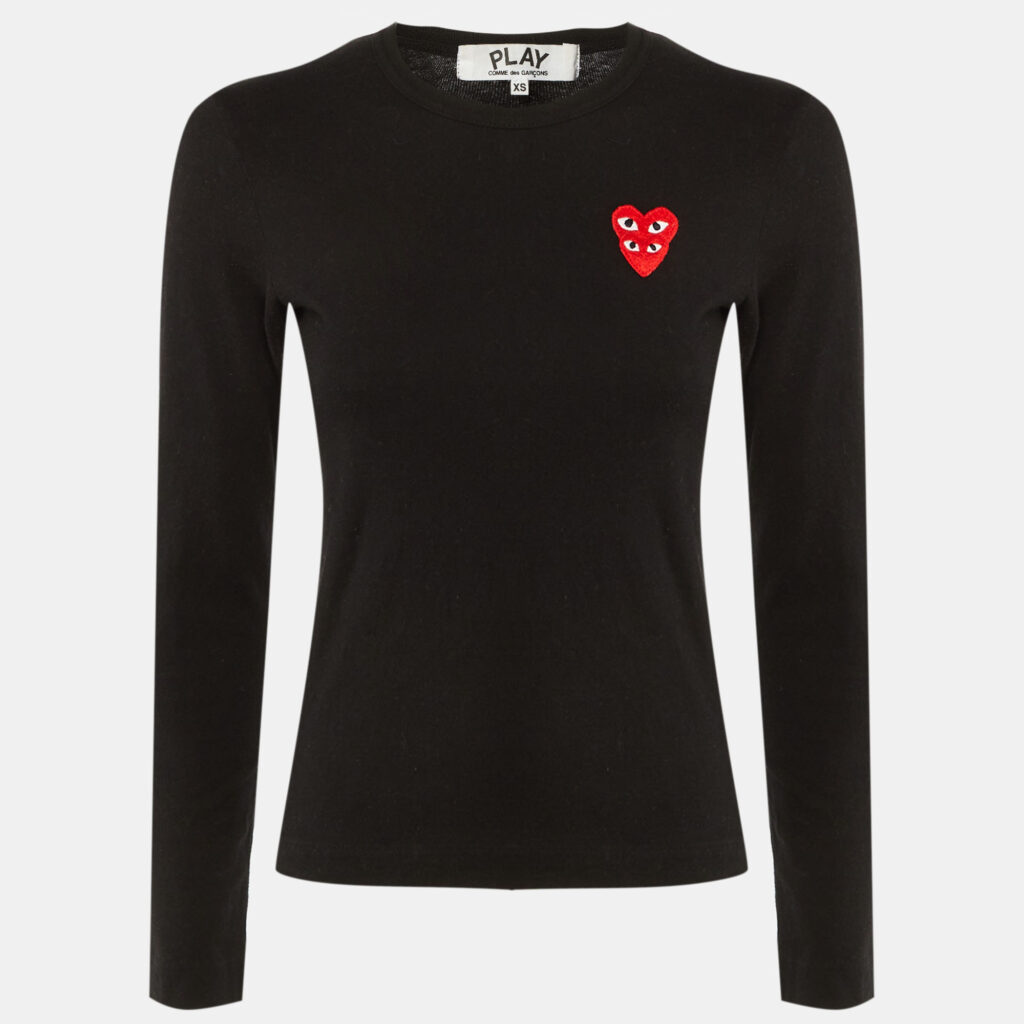 Comme des Garcons Play Black Cotton Play Heart Patched T-Shirt XS