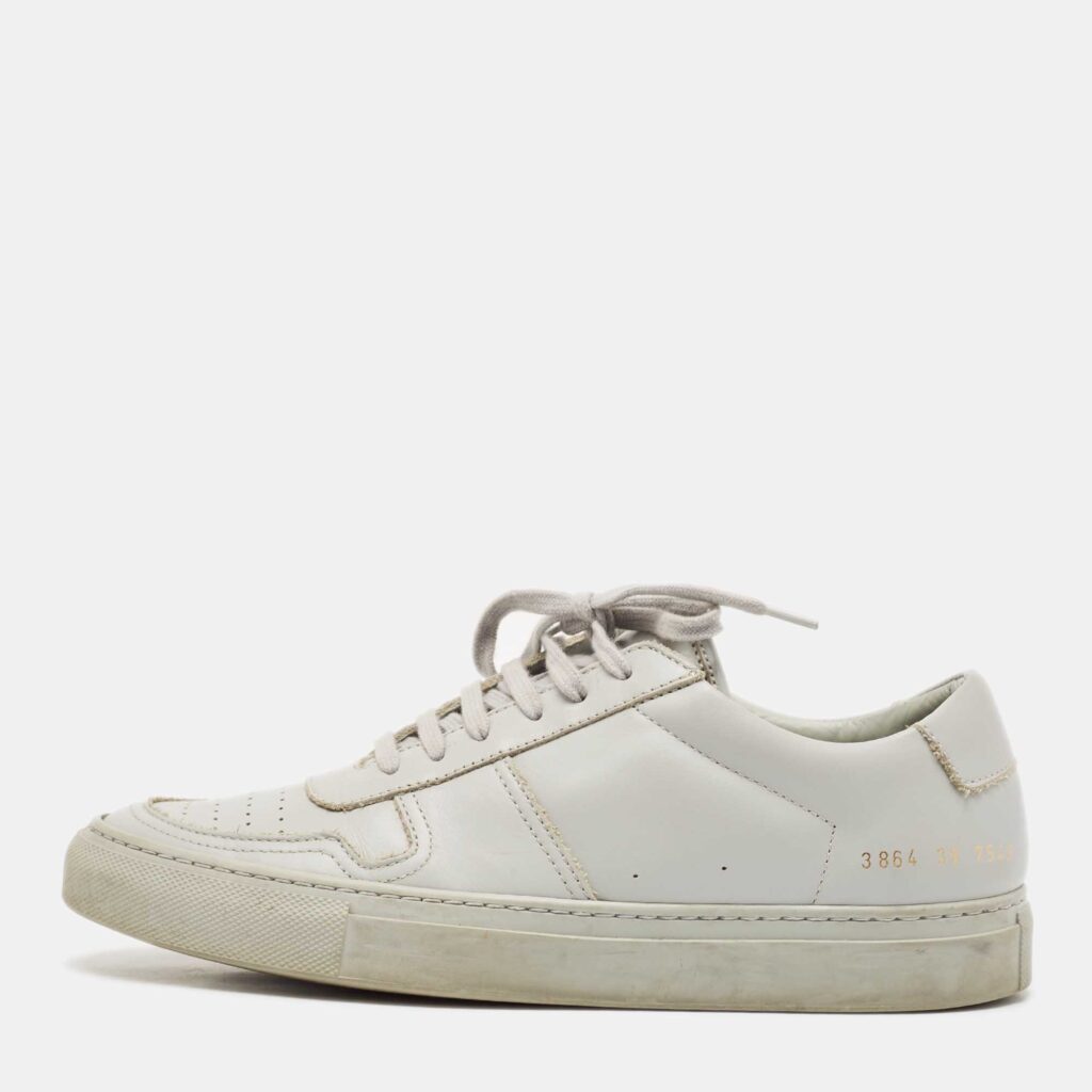 Common Projects Light Grey Leather BBall Low Top Bumpy Sneakers Size 38