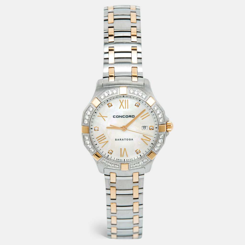Concord Saratoga 0320169 Mother of Pearl Dial Stainless Steel Rose Gold CVC Diamond Women's Wristwatch 31 mm Concord Saratoga 0320169 Mother of Pearl Dial Stainless Steel Rose Gold CVC Diamond Women's Wristwatch 31 mm