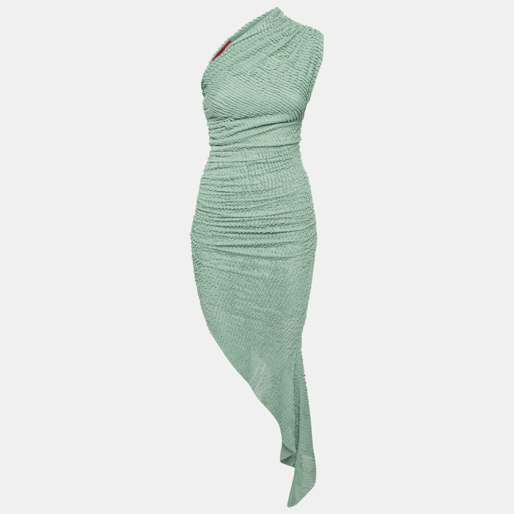 Cou Coo Green Patterned Knit Ruched Asymmetric Strapless Dress XS