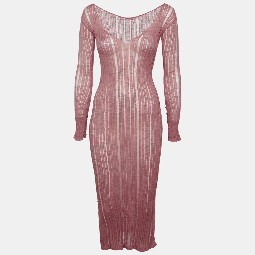 Cult Gaia Pink Lurex Rib Knit Semi Sheer Bodycon Dress S