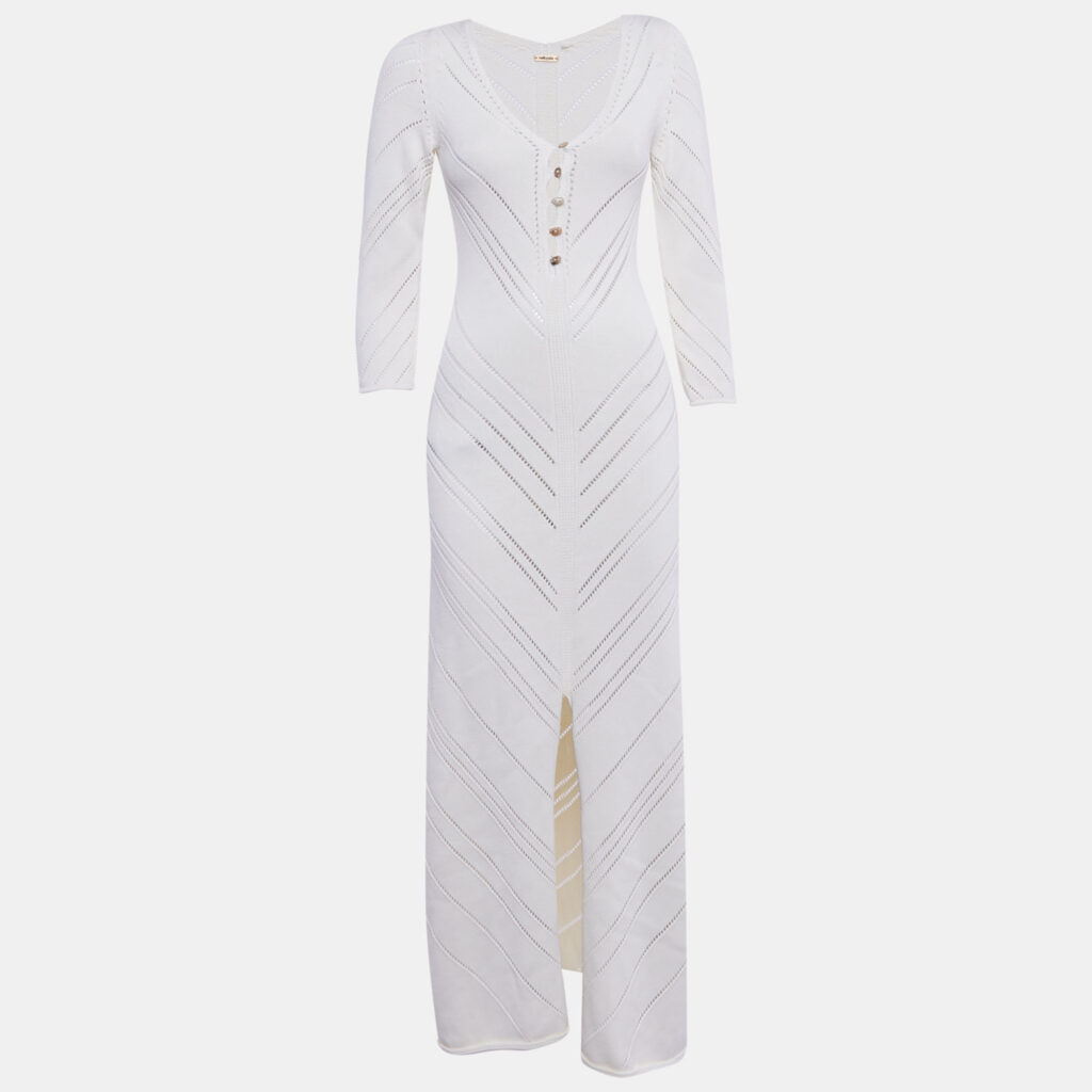 Cult Gaia Cream Patterned Knit Cotton Maxi Dress S