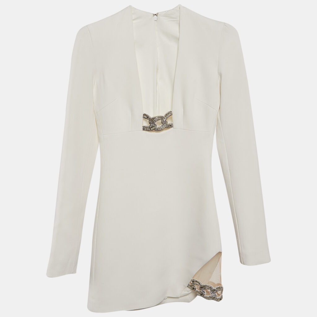 David Koma Cream Embellished Crepe Mini Dress S David Koma Cream Embellished Crepe Mini Dress S