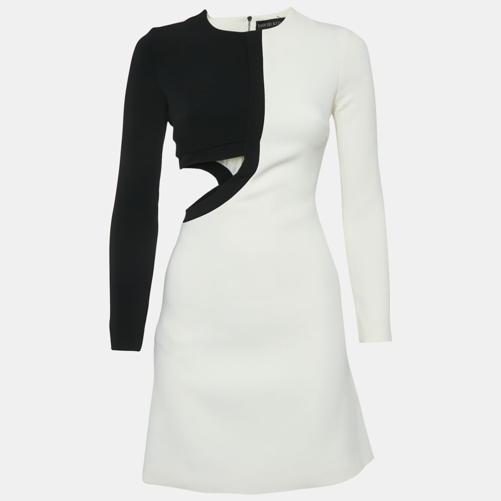 David Koma White Crepe Cut-Out Long Sleeve Mini Dress S David Koma White Crepe Cut-Out Long Sleeve Mini Dress S