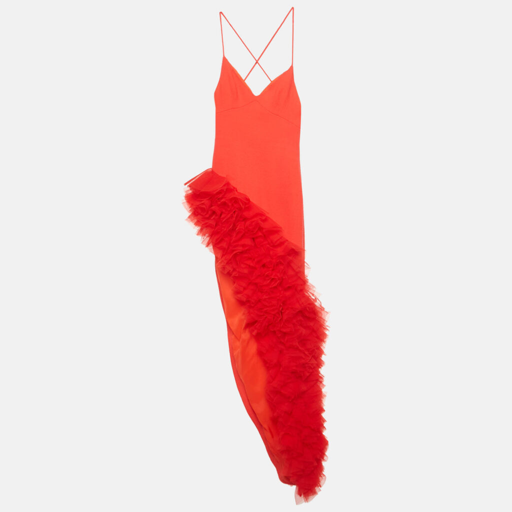 David Koma Red Tulle Trim Wool Cocktail Dress XS