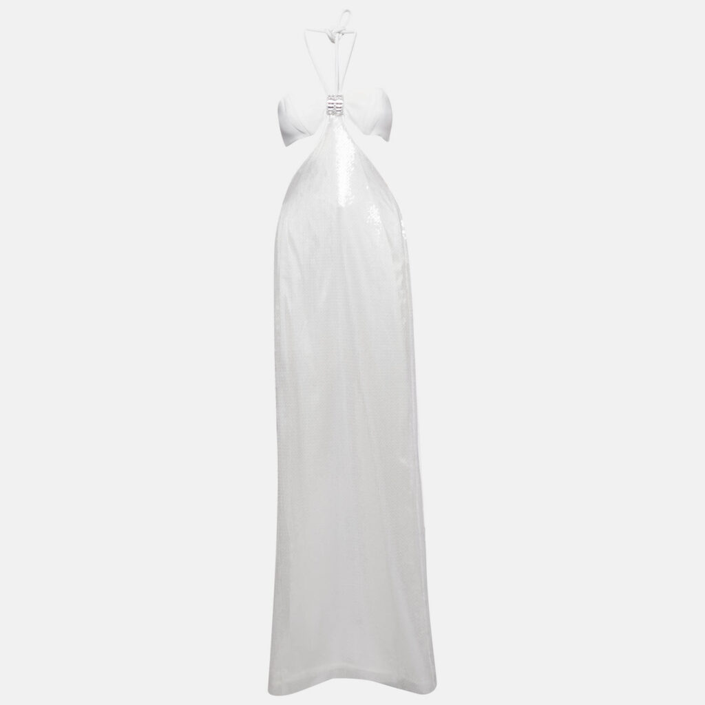 David Koma White Sequin Cut-Out Tie-Up Maxi Dress XS