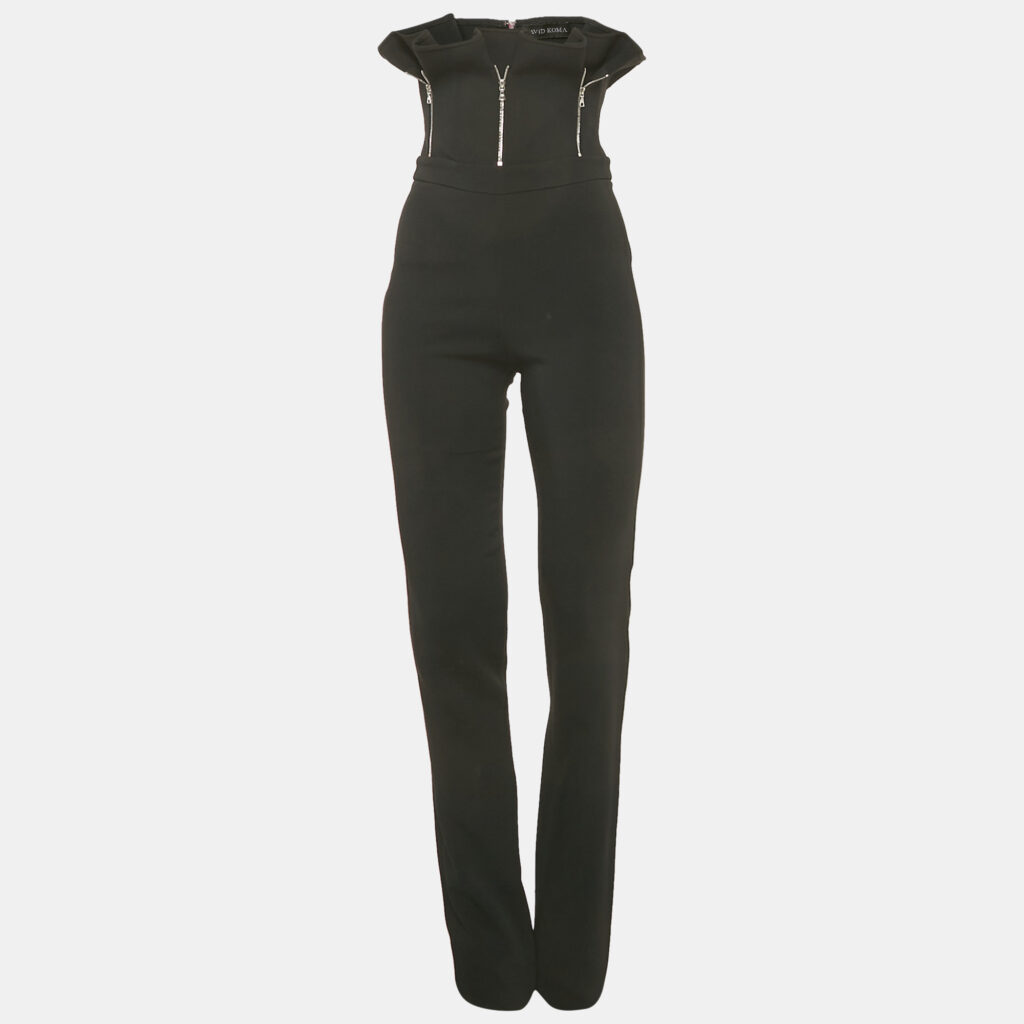David Koma Black Crepe Zipper Detail Strapless Jumpsuit S David Koma Black Crepe Zipper Detail Strapless Jumpsuit S