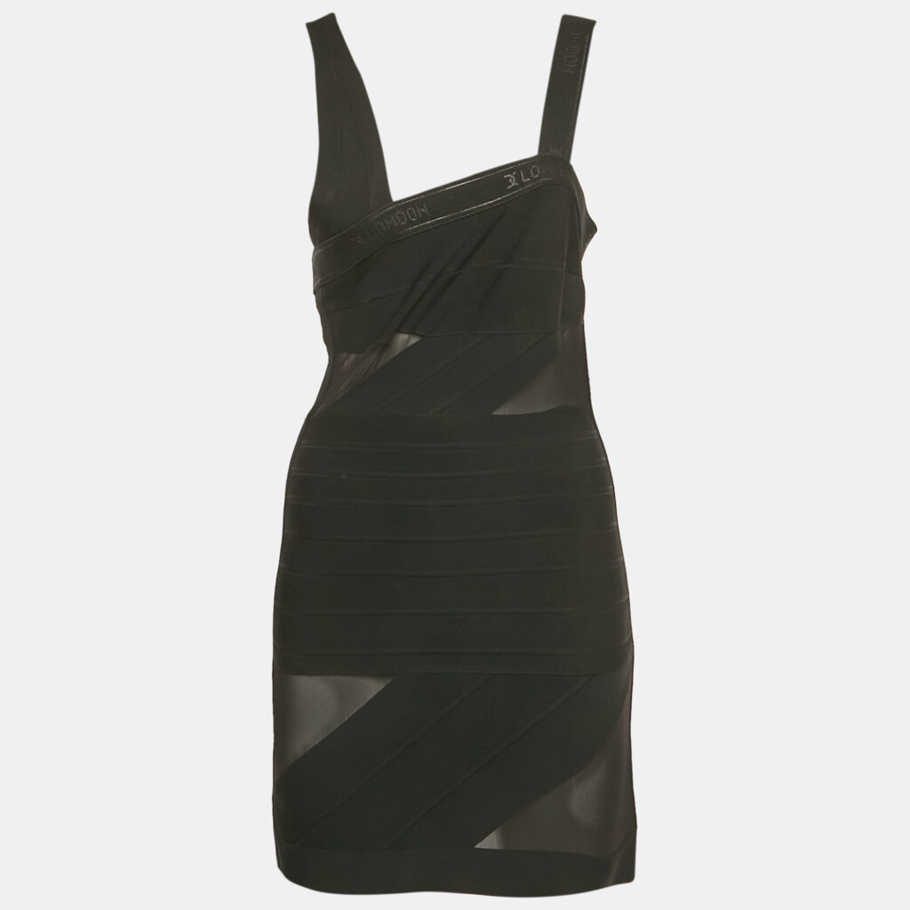 David Koma Black Mesh Trim Knit Bandage Dress M David Koma Black Mesh Trim Knit Bandage Dress M