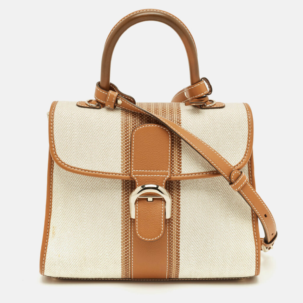 luxury-women-delvaux-used-handbags-p1242787-013-1.jpg Delvaux Brown/Beige Leather and Raffia Brillant Top Handle Bag